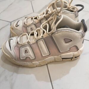 Nike Kids' Air More Uptempo Sneakers - Cream with Pink Accents